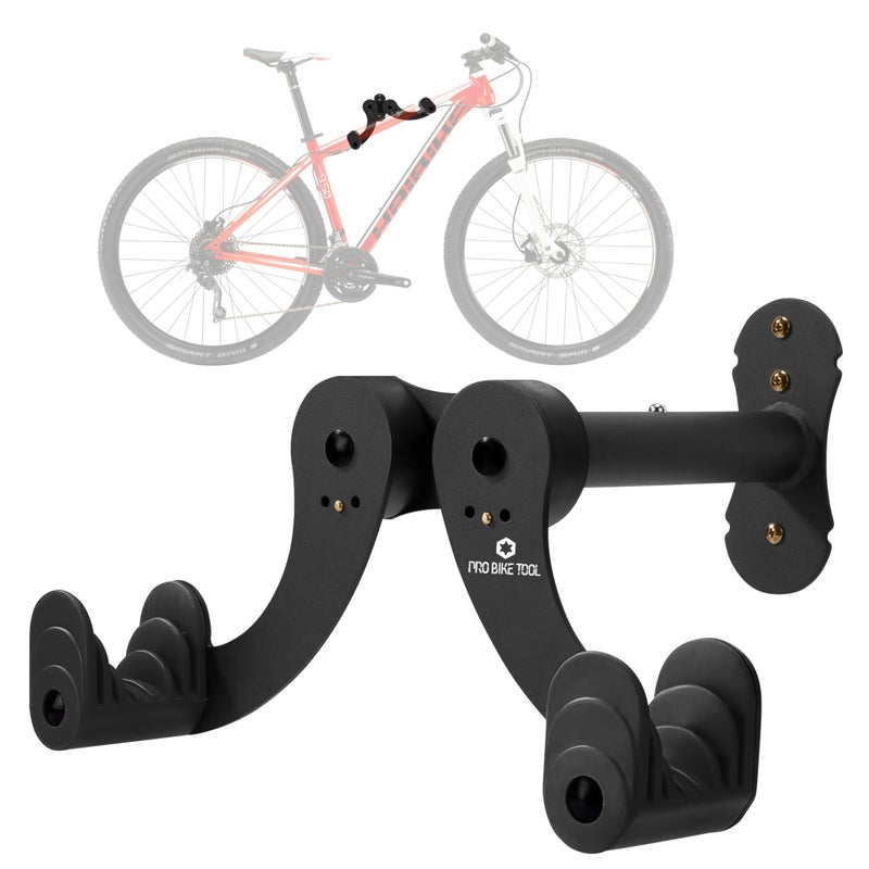 PRO BIKE TOOL Bike Rack Garage Wall Mount - Durable Alloy Bicycle Storage System with Adjustable Hook Hanger for Indoor Use - Ideal for Road, MTB, and Hybrid Bikes - Holds Up to 48.5 lbs, Black - Image 1